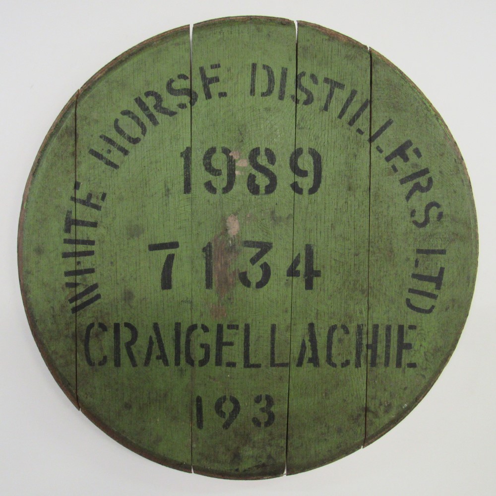 Whiskyfassdeckel aus der Craigellachie Whiskybrennerei aus dem Jahr 1989 mit der Fassnummer 1734